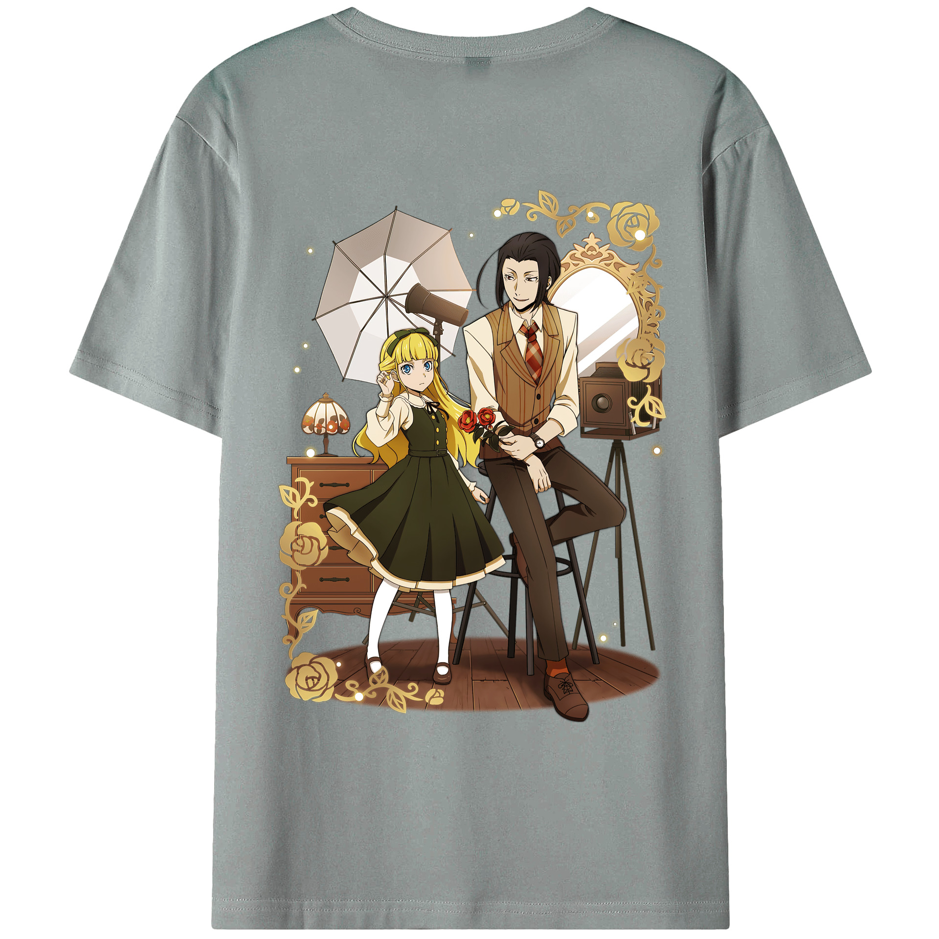 （画像用） 文豪ストレイドッグス Bungo Stray Dogs 綿100％ メンズ半袖Tシャツ（バックプリント） 通気性